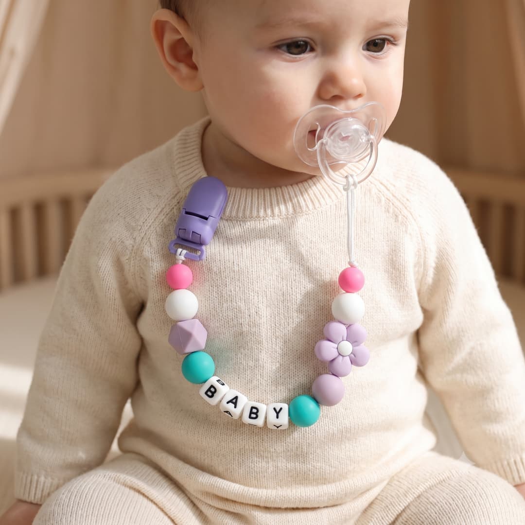 Baby Teethers - مشبك لهاية مخصص بالاسم، عضاضة سيليكون